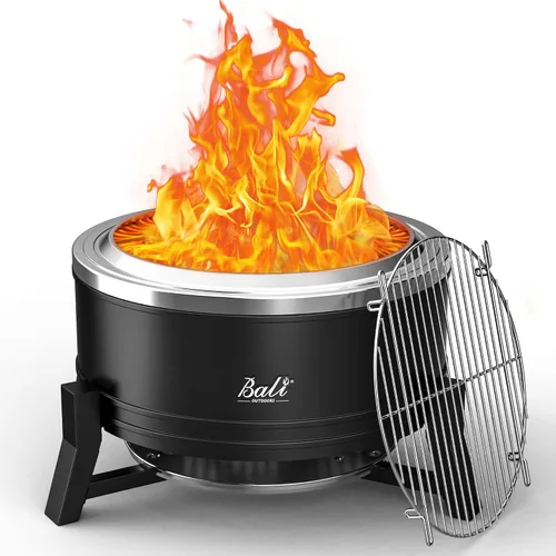 BALI OUTDOORS Chimenea sin humo de 22 pulgadas para exteriores, fogata al aire libre con bandeja de cenizas, hoguera portátil para leña