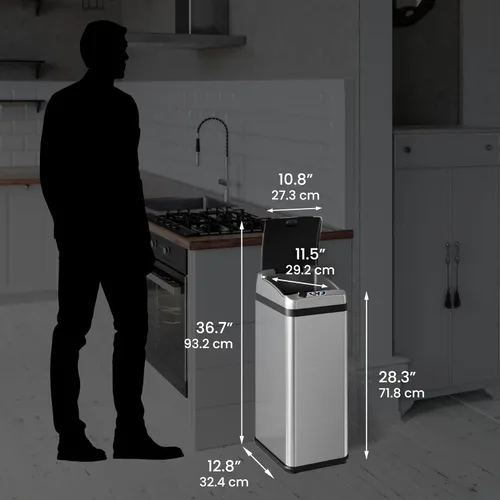 Miniatura 6 de iTouchless Cubo de basura de cocina con sensor de 13 galones con tapa, adaptador de CA y filtro de olor, cubo de basura platino de edición limitada