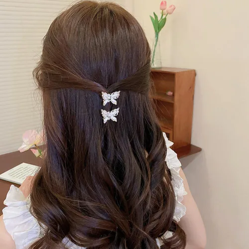 Miniatura 3 de Wiwpar 4 pinzas para el pelo de mariposa con diamantes de imitación de cristal, color dorado y plateado con perlas de mariposa, pinzas pequeñas