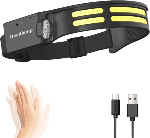 Miniatura 8 de Linterna frontal LED, lámpara frontal recargable por USB, haz ancho de 230°, con sensor de movimiento, linterna impermeable súper brillante