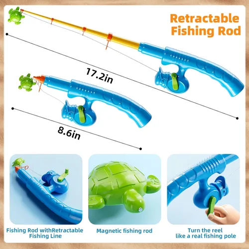 Miniatura 4 de NIPLOOOW Juego Magnético de Pesca para Piscina para Niños de 3 a 5 años, Juguetes de Mesa de Agua para Bañera, Juguetes de Fiesta Infantil con Caña