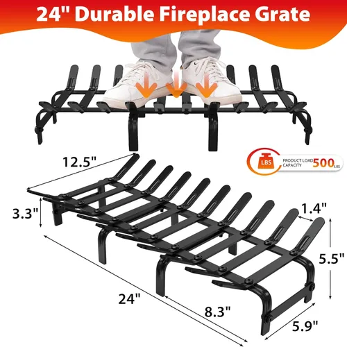 Miniatura 3 de YSEJOMP Rejilla de acero para chimenea, rejilla para estufa para quemar madera eficiente y eficaz, hogar interior y exterior, color negro mate