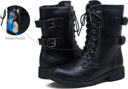 Miniatura 5 de Vepose Botas de combate militares de 28 a media pantorrilla para mujer con bolsillo tipo billetera para cuchillo de tarjetas
