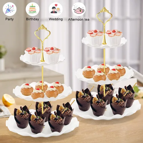Miniatura 2 de Coitak Soportes de plástico para cupcakes, soporte para cupcakes de 3 niveles, bandeja de torre de postre para fiesta de té, cumpleaños y boda
