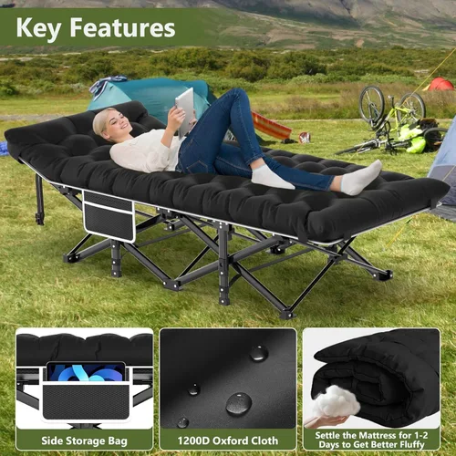 Miniatura 6 de Slendor Cuna de Camping, Cunas de Camping Plegables para Adultos, Cuna de Dormir Portátil con Bolsa de Transporte, Oxford de Doble Capa 1200D, Cama