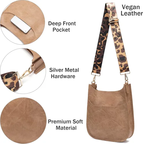 Miniatura 6 de Bolso bandolera retro de cuero vegano para mujer, con correa de hombro de leopardo romovable