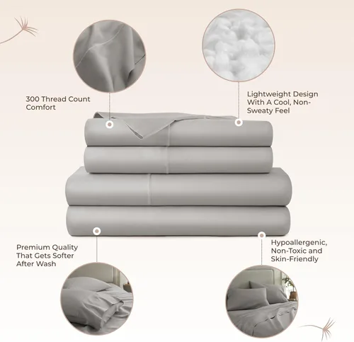 Miniatura 3 de Sábanas 100% algodón orgánico, tamaño matrimonial, sábanas orgánicas con certificación GOTS con bolsillo profundo de 300 hilos y tejido de satén