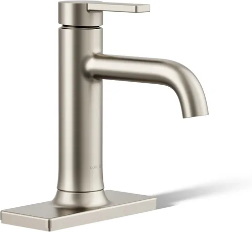 KOHLER K-28126-4K-BN Venza® - Grifo de lavabo de baño con mango único, instalación de 1 orificio con drenaje clicker, 1.0 GPM, níquel cepillado