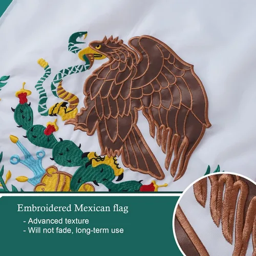Miniatura 2 de Bandera mexicana de Bradford 6X10 pies para exterior, bandera grande bordada de México, bandera mexicana resistente de doble cara, bandera mexicana