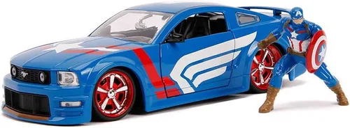 Miniatura 3 de Jada Marvel 1:24 2006 Ford Mustang - Auto fundido a presión con figura del Capitán América de 2.75 pulgadas, juguetes para niños y adultos
