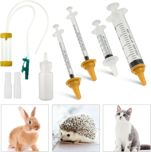 Miniatura 7 de Zubebe Kit de tubo de alimentación para cachorros, 15 piezas, incluye biberón, pezones, jeringas de enfermería, dispensador de píldoras, 0.3 fl oz