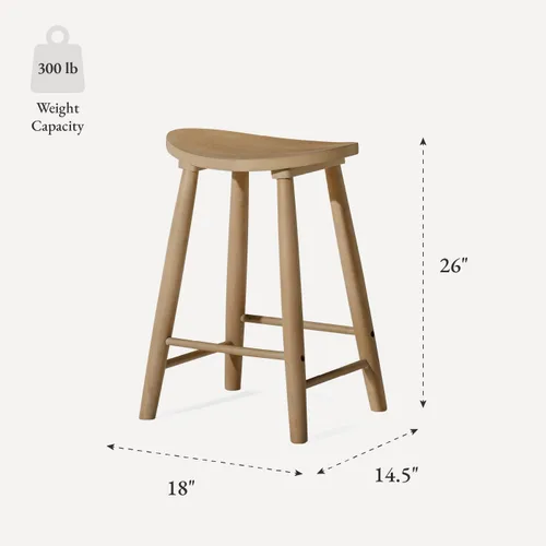 Miniatura 3 de Maven Lane Luna Taburete de mostrador – 26 pulgadas – Taburete redondo con reposapiés – Madera maciza natural – Diseño que ahorra espacio para Roble