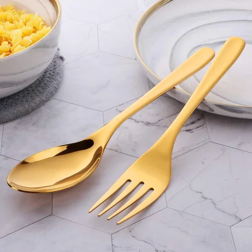Miniatura 4 de Buyer Star Utensilios para servir ensaladas, acero inoxidable de 10 pulgadas de mango largo, para bufé, fiesta, catering, cucharas