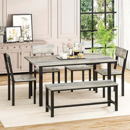 Miniatura 7 de AWQM Juego de comedor de 6 piezas, moderno juego de mesa de comedor para 4-6, juego de mesa de cocina con sillas y banco, juego de mesa de comedor