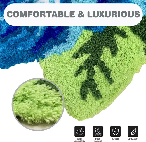 Miniatura 4 de ABREEZE Alfombra floral en forma de U para inodoro, alfombra de baño, antideslizante, tapete de ducha de baño, tapete de baño absorbente de felpa