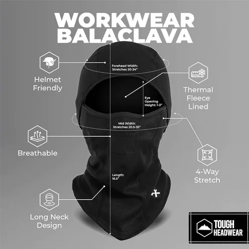 Miniatura 3 de Tough Headwear Máscara de esquí para mujeres y hombres – Pasamontañas – Cubierta térmica de invierno Shiesty – Equipo de clima frío para esquí Negro