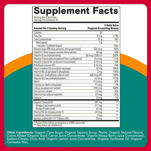 Miniatura 3 de SmartyPants Vitaminas prenatales orgánicas para mujeres, multivitamínicos: probióticos, biotina, metilfolato, omega3 (ALA), vitamina D3, C, vitamina