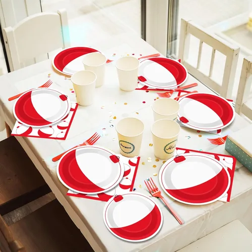 Miniatura 7 de ZOIIWA 96 Piezas Juego de Vajilla para Fiesta de Pesca, Servilletas, Platos de Mesa para Decoración Temática de Pesca, Suministros para Cumpleaños