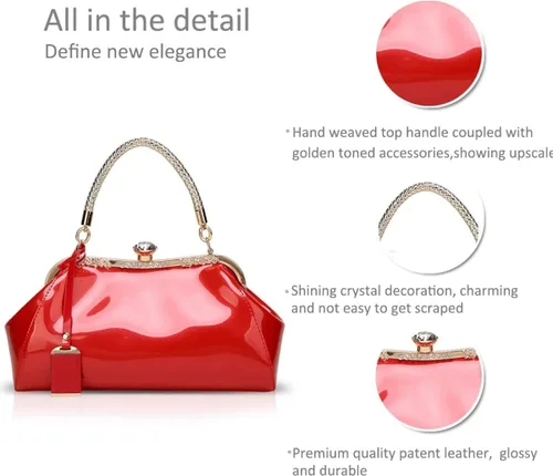 Miniatura 5 de YOUNXSL Bolso de mano de charol brillante para mujer, bolso de mano con asa superior, bolso de hombro de noche, bolso de boda, bolso retro