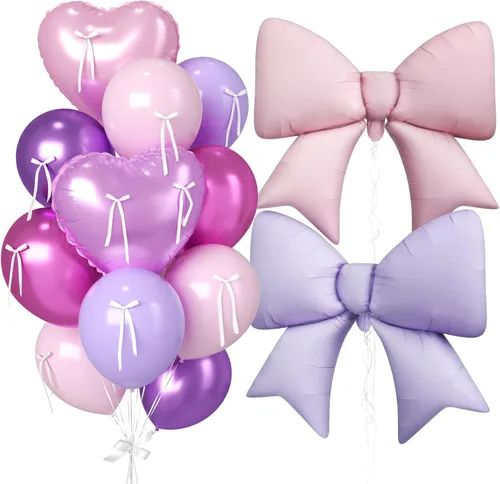 Miniatura 26 de 16 globos de corazón rosa, globos de lazo de 38 pulgadas, globo transparente rosa perla de doble relleno y arco en forma de corazón globo