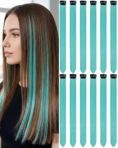 Miniatura 11 de 12 extensiones de cabello negro con clip, extensiones de cabello de color de 22 pulgadas, extensiones de cabello sintético largo y lacio para mujer