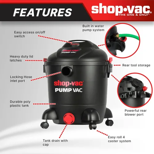 Miniatura 7 de Shop-Vac 5871205 Aspiradora con bomba de agua en seco y húmedo de 12 galones con bomba de agua incorporada, 5.0 CV pico, 2.5 pulgadas de diámetro x