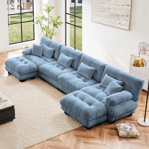 Miniatura 104 de Otomana beige para sofá modular modular, sofá individual, asiento otomano para sofá modular convertible, sofás de terciopelo para sala de estar