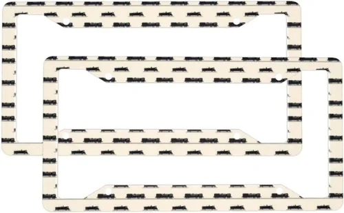 2 Pcs Car License Plate Frames for Women Men - Vintage Black Train Print Solid Aluminum License Plate Cover for Car Accessories for Women Men with