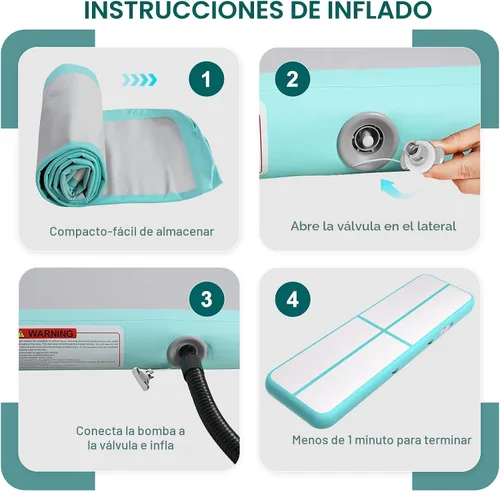 Miniatura 6 de Colchoneta inflable de gimnasia de 6, 10, 13, 16, 20 pies, 4/8 pulgadas de grosor, con bomba de aire eléctrica para uso doméstico, entrenamiento