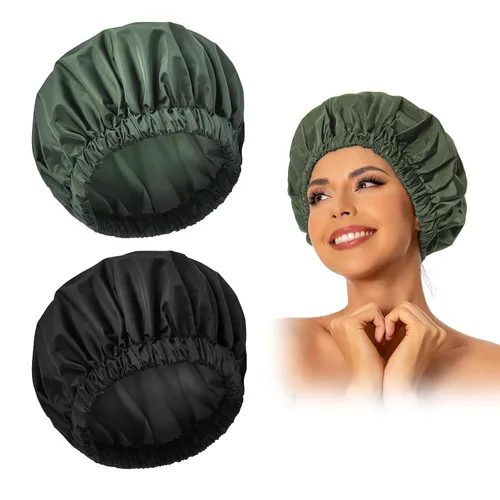 Miniatura 37 de Gorro de ducha reutilizable para mujer, grande, impermeable, lavable, banda elástica, accesorios de baño, sombrero para cabello largo, trenzas Beige