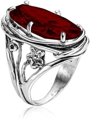JEAN RACHEL JEWELRY Anillo de plata de ley 925 con circonita cúbica ovalada, diseño vintage con envoltura de alambre floral, hipoalergénico, sin