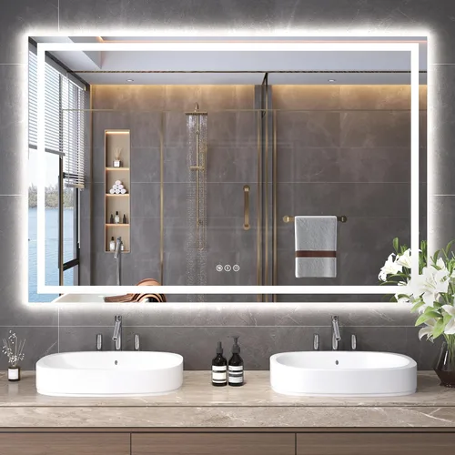 Miniatura 73 de Snowdool Espejo LED de baño, 32 x 32 pulgadas con luz frontal y retroiluminada, antivaho, espejo de tocador de baño para pared, función de memoria