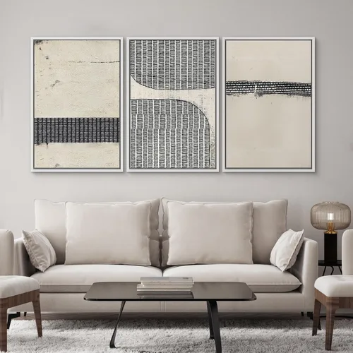 Miniatura 356 de SIGNWIN Lienzo enmarcado para pared, arte con pinceladas de flujo neutro en tonos beige abstractos, ilustraciones, arte moderno, decorativo