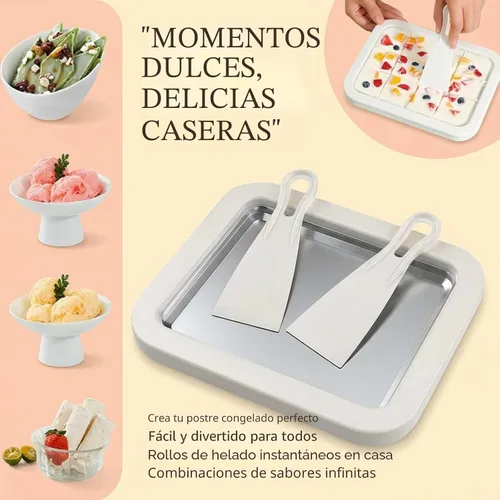 Miniatura 7 de Kit de máquina de helado enrollado, bandeja de rollo de helado con 2 raspadores, no requiere electricidad, placa de congelación de acero inoxidable