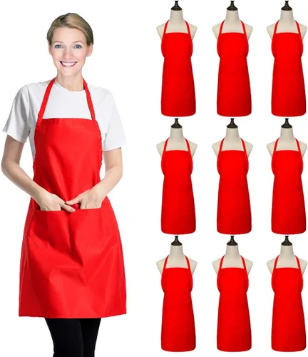 Miniatura 7 de Paquete de 9 delantales negros para mujeres, adultos, niñas y mujeres con bolsillos, delantales de cocina a granel para cocinar, pintar, barbacoa