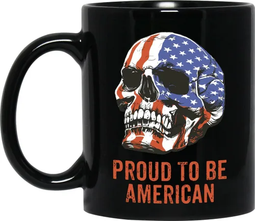 Proud To Be American - Taza de café de cerámica Proud To Be American Gift – Proud To Be American Skull American Flag Taza disponible en 11 o 15 oz –