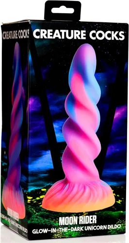 Miniatura 6 de CREATURE COCKS Consolador de silicona de unicornio que brilla en la oscuridad para hombres, mujeres y parejas. Firme y flexible, base de succión