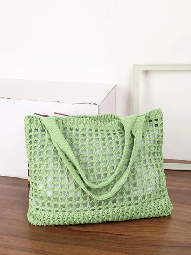 Miniatura 51 de ENBEI Bolsa de playa para mujer, diseño hueco de punto de ganchillo, elegante para la playa, viajes y uso diario
