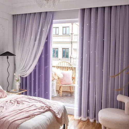 Miniatura 17 de Loyala Cortinas opacas con diseño de estrellas para dormitorio, doble capa, niños, bonitas, 84 pulgadas de largo, 1 panel, beige, 42 x 84 pulgadas
