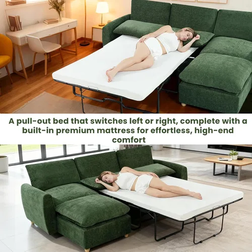 Miniatura 3 de Sofá extraíble en forma de L con cama cama y otomana de almacenamiento, sofá modular de felpilla para sala de estar, sofá modular en forma de L