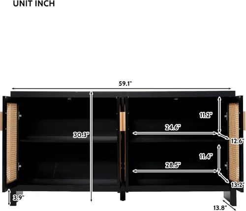 Miniatura 2 de Linique Moderno soporte de TV para TV de 65 pulgadas con puertas de ratán de polietileno y estantes ajustables, armario de almacenamiento