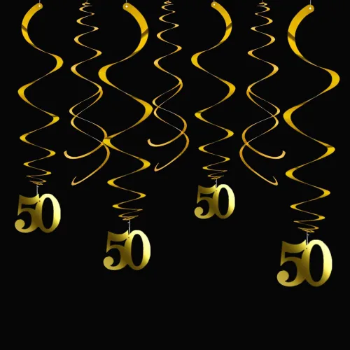 Miniatura 4 de Decoraciones de remolinos de fiesta negros y dorados, decoraciones de remolinos colgantes de techo, decoraciones de remolinos, paquete de 20
