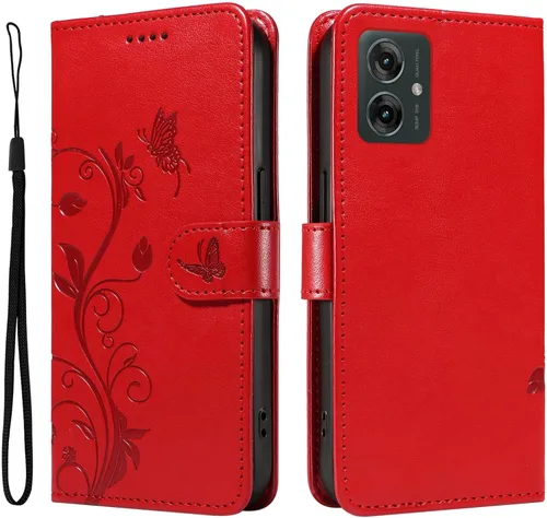 Miniatura 8 de Funda para Motorola Moto E22/E22i, piel sintética, con tarjetero y correa para la muñeca, a prueba de golpes, funda magnética para Motorola Moto Rojo