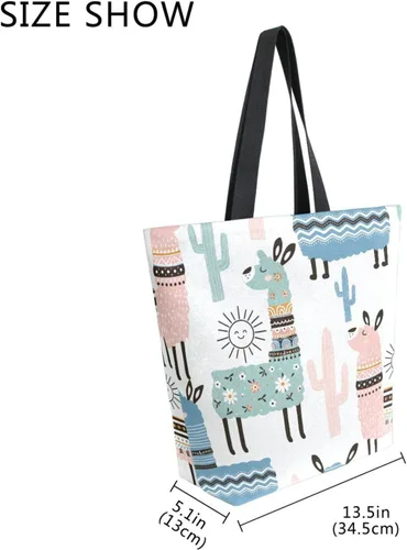 Miniatura 4 de SUABO Bolsa de asas de cocina reutilizable para comestibles, bolsa de compras de lona para exteriores Llama
