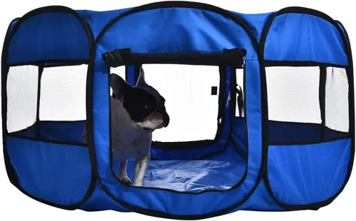 Miniatura 5 de Amazon Basics Corral Plegable Octogonal para Interior y Exterior, Portátil, Suave para Perros/Cachorros/Juguetes, 114 cm / 45", Azul