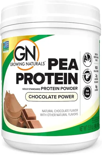 Growing Naturals Polvo de proteína de guisante crudo, proteína vegana a base de plantas, BCAA, baja en carbohidratos, baja en azúcar, potencia de