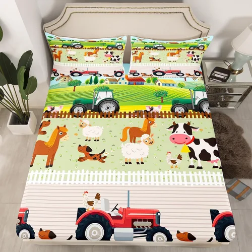 Miniatura 24 de Feelyou Juego de sábanas bajeras de alpaca para niños, lindo juego de ropa de cama con diseño de llama y donas de dibujos animados, juego de sábanas
