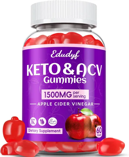 Gomitas Keto ACV - Gomitas de vinagre de sidra de manzana de 1500 mg con probióticos, B12 y apoyo Keto, desintoxicación y limpieza, sin OGM y