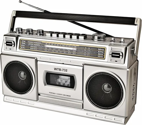 Miniatura 12 de Boombox portátil estilo retro clásico de los años 80 con reproductor grabador de casete, radio AM/FM/SW1/SW2, Bluetooth, ranuras USB/Micro SD
