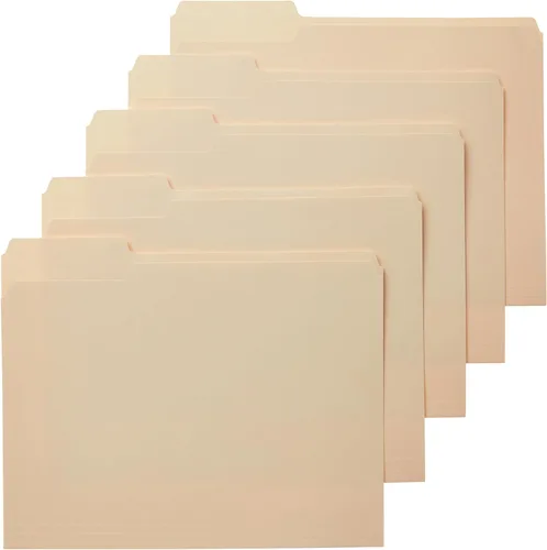 Amazon Basics - Carpetas de archivo con pestañas para archivar, pestaña de corte a 1/3, posiciones surtidas, 8.5x11 pulgadas, tamaño carta, manila,